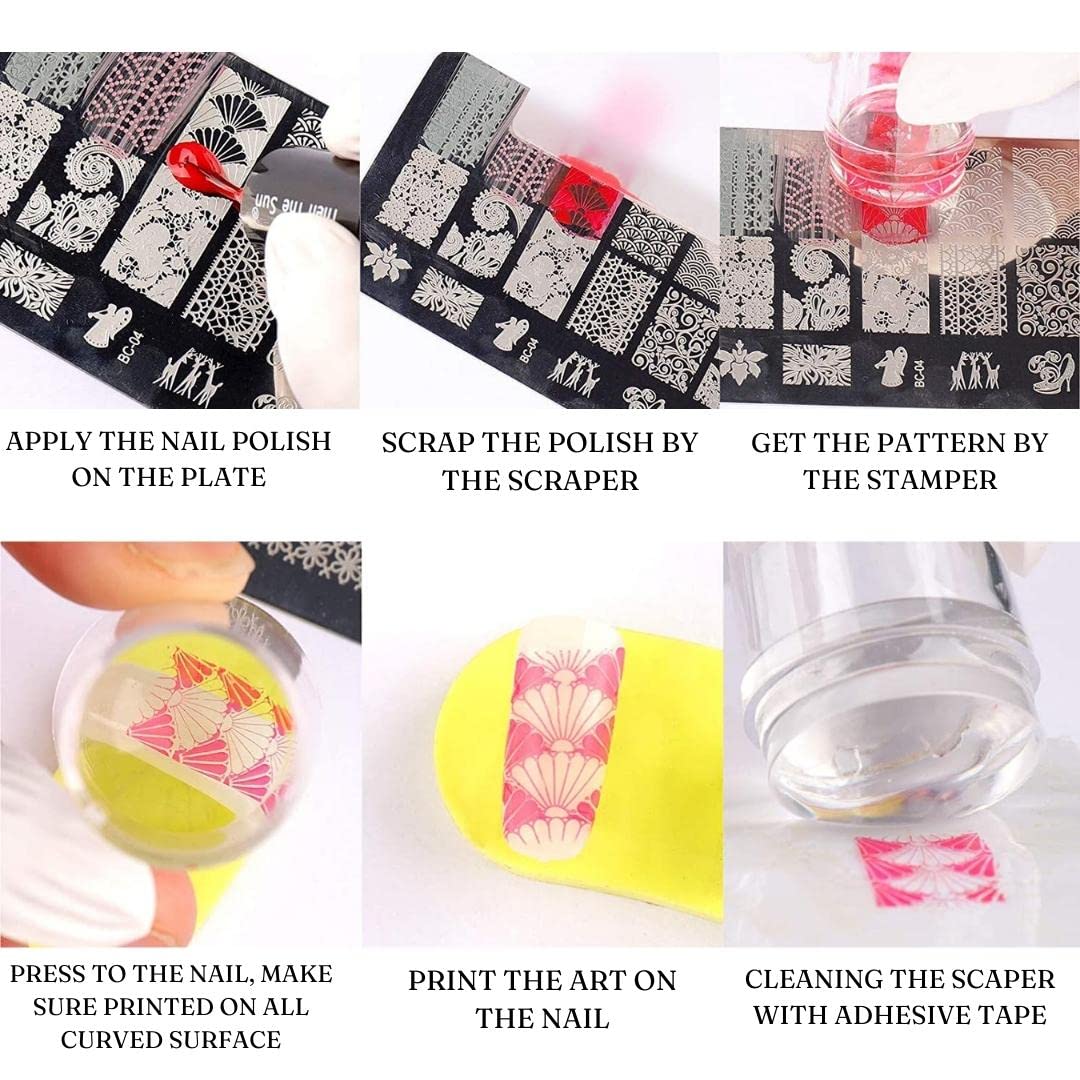 Royalkart Nail Art Stamper Kit with French Nail Stampers, Nail Scrapers and Stamper Heads Replacement 3