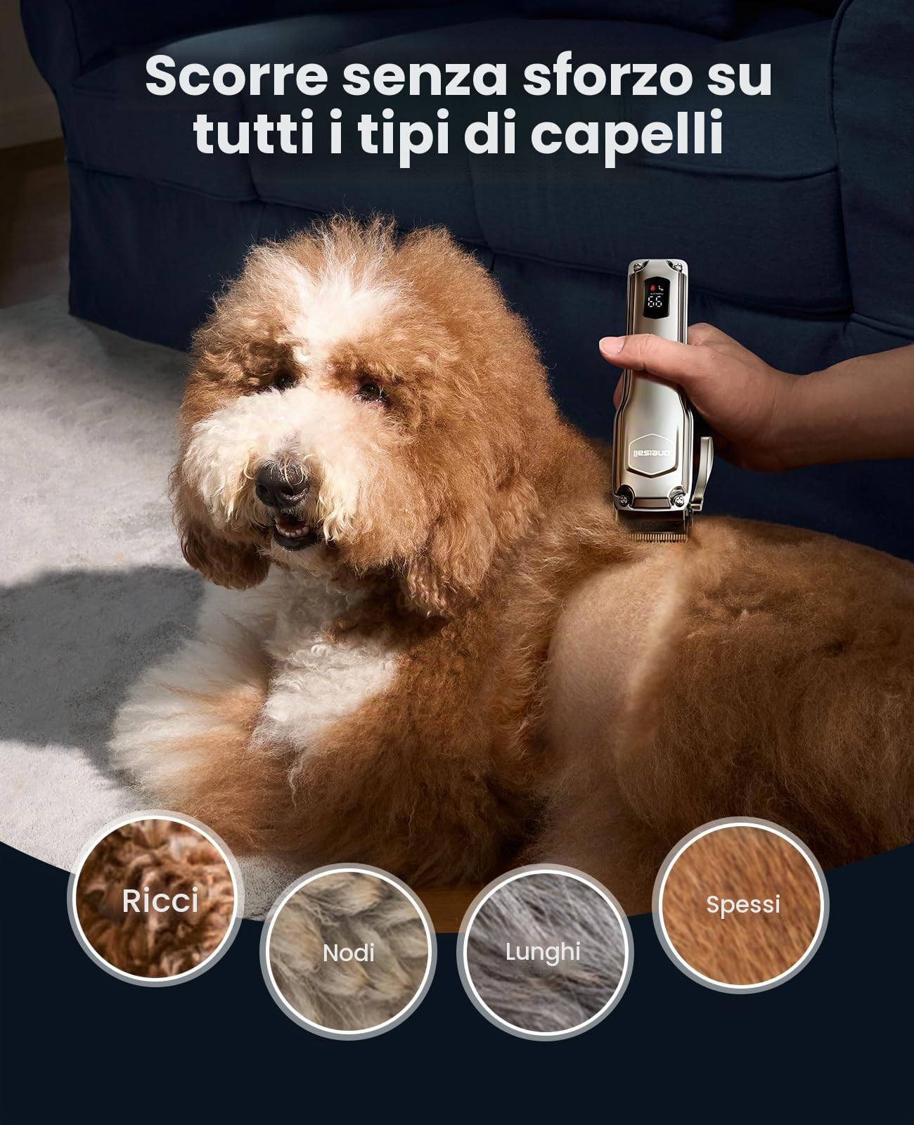 oneisall Tosatrice per cani per toelettatura di peli spessi, kit per la toelettatura dei cani a basso rumore con lama in acciaio inossidabile, rasoio impermeabile per cani spessi/opachi/annodati/fini