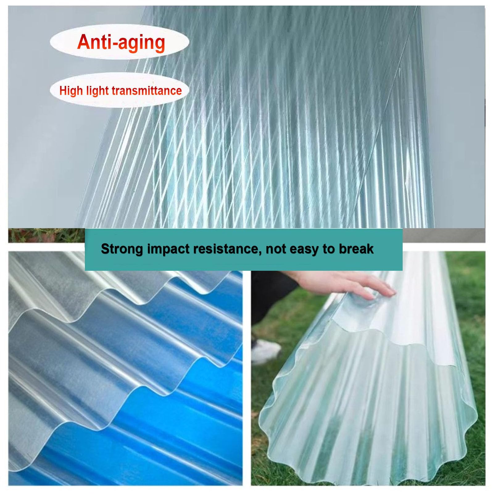 2mm Planchas Transparentes Tejados,Paneles Para Tejado Resistentes Al Impacto,Chapa Tejado A Prueba De Lluvia Anti-UV,Lámina Techo De Construcción,Placa Ondulada De FRP (0.9×1.3m,1pcs)