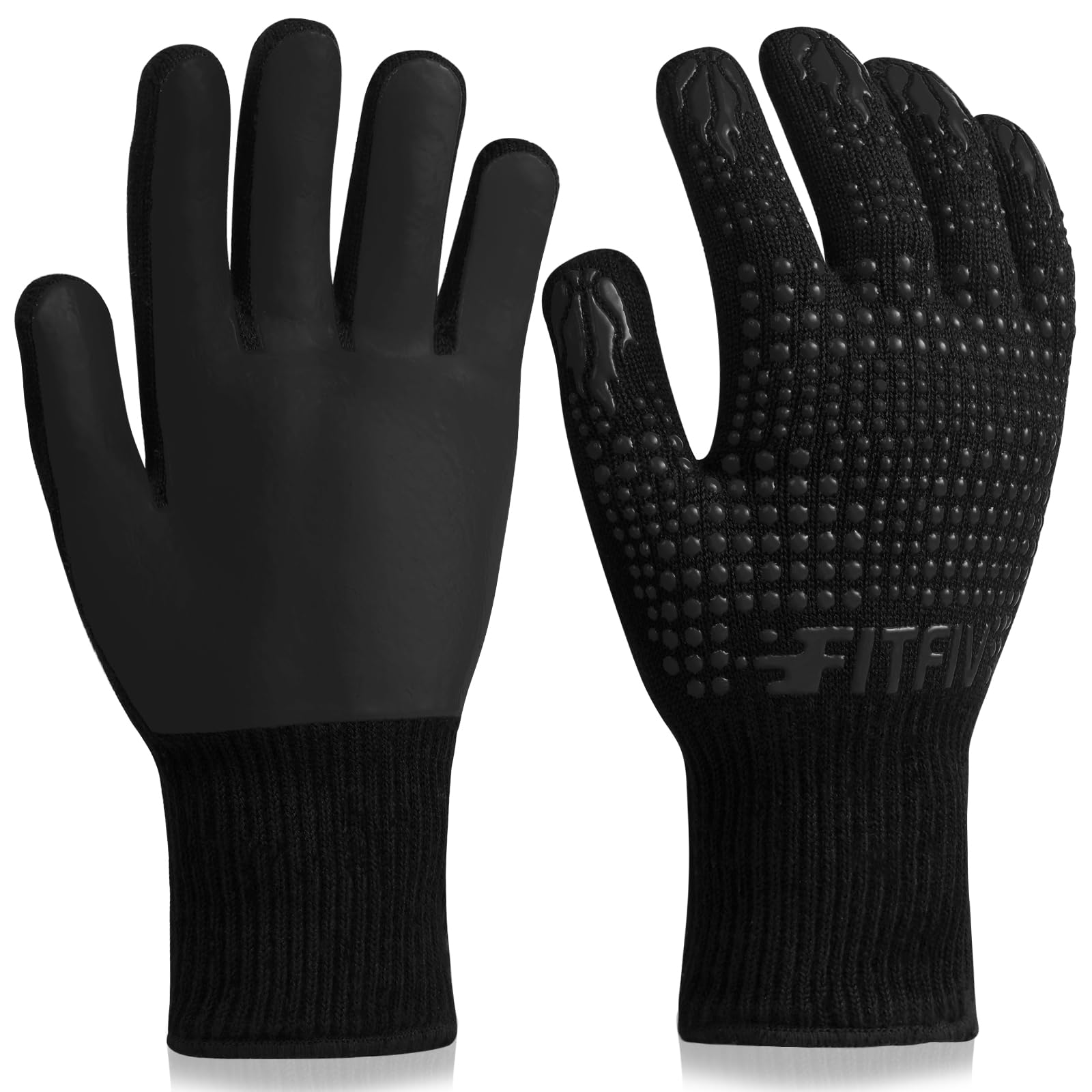 BBQ Gloves, Oven Gloves, 1472°F Extreme Heat Resistant Barbecue Gloves, Silicone Non-Slip Oven Mitts, Kitchen for Cooking, Grilling, and Baking (Black)