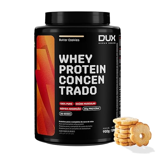 DUX HUMAN HEALTH Whey Protein Concentrado 900g Butter Cookies – Versátil para Receitas e Shakes