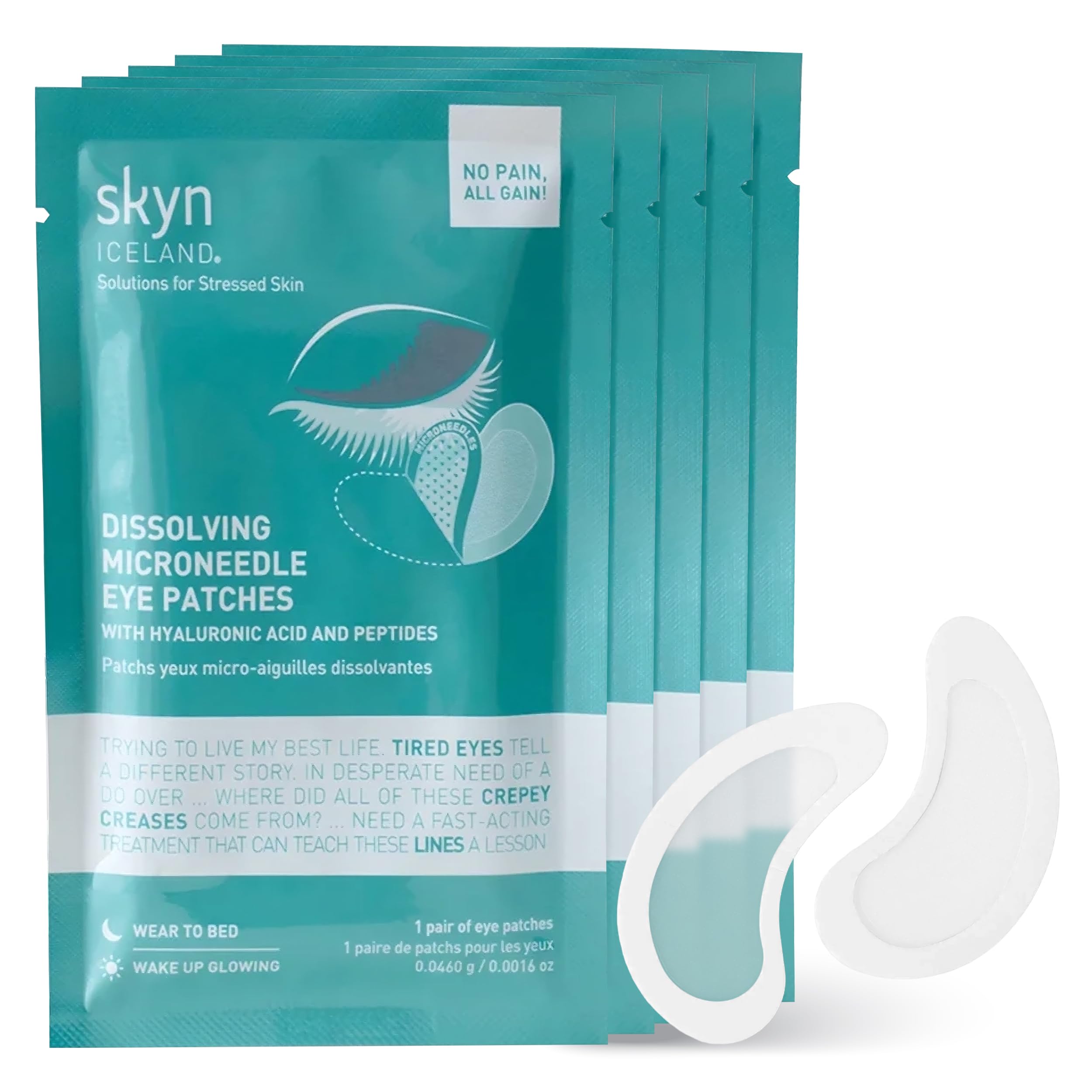 Dissolving Microneedle Under Eye Patches with 39% Hyaluronic Acid and Peptides, No Slip Overnight Eye Mask for Fine Lines, Wrinkles and Firming, Vegan, All Skin Types, 5 Pairs