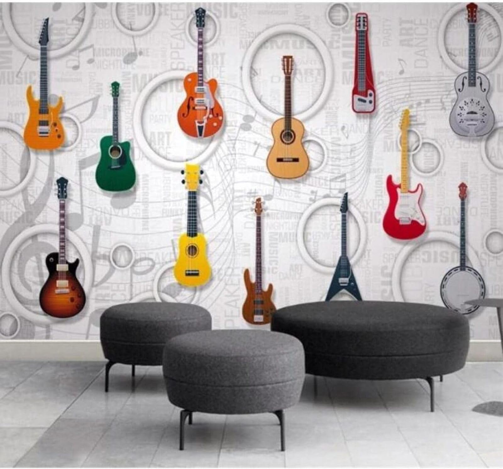 XLMING Three Dimensional Circular Guitar Music Bar 3D Wallpaper Luxury Home Dining Decor Paste Sofa Living Room The Wall for Bedroom Mural-150cm×105cm