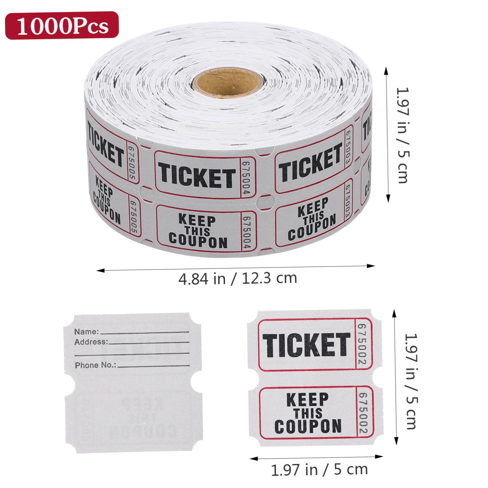 Uonlytech 4 Rollen Eintrag Tombola Coupon Sammelkarten Konzertticket Beschichtetes Papier Hellgrau