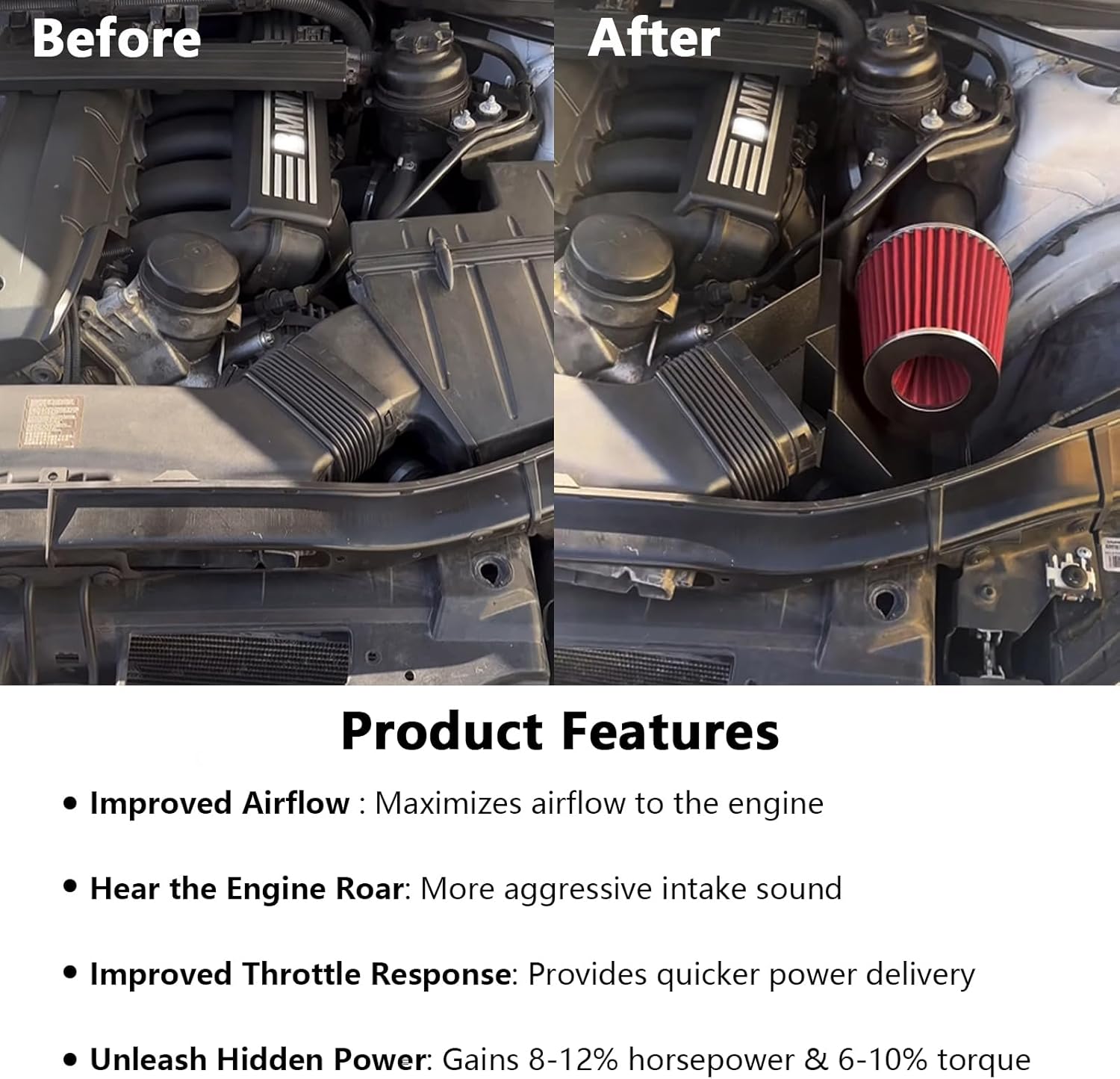 Cold Air Intake Kit Compatible with BMW 2008-2011 128i E82 E88, 2008-2011 328i/2006 330i E90 E91 E92 E93 N52 3.0L, Increases Horsepower & Torque, More Aggressive and Sporty Induction Sound