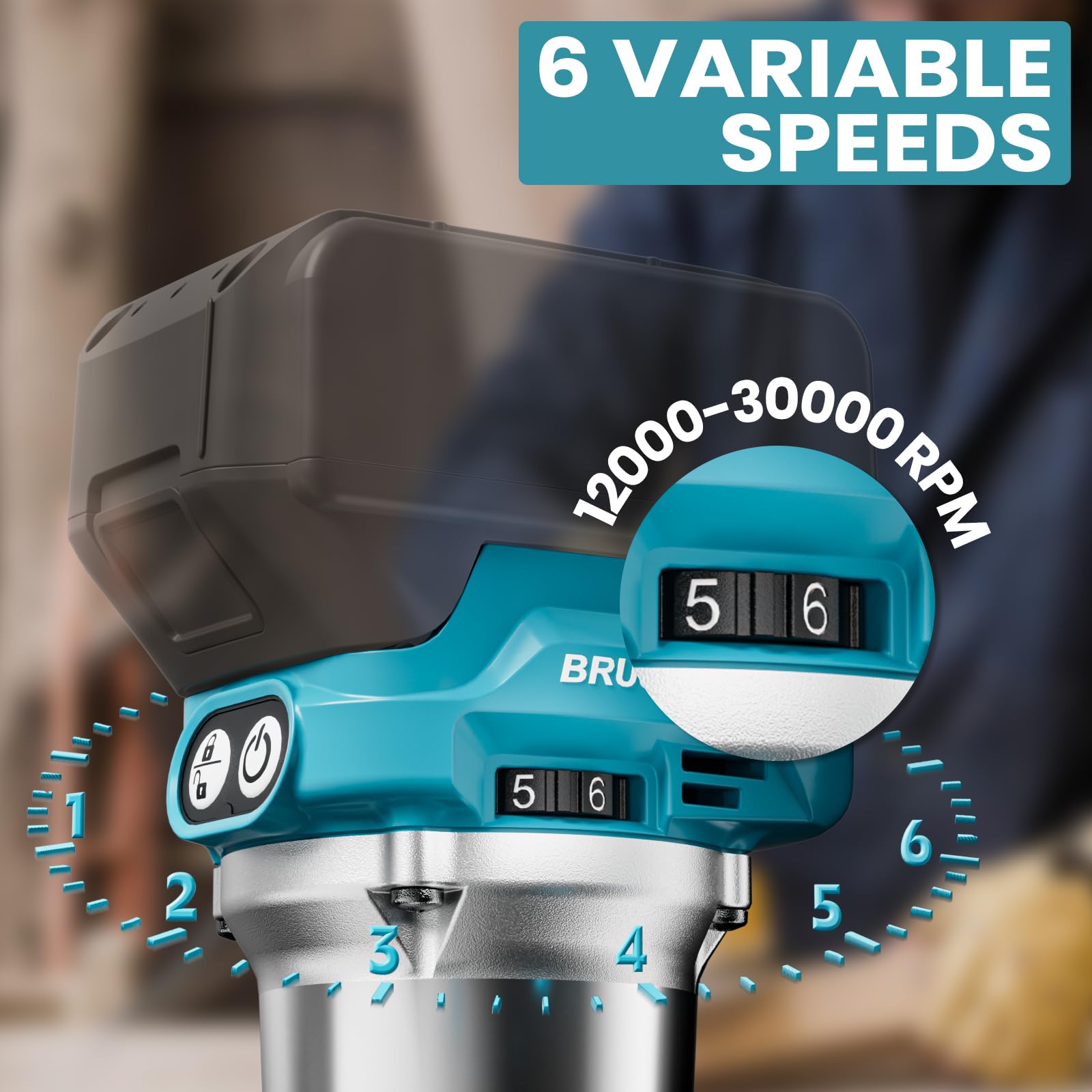 Enrutador compacto inalámbrico para batería Makita de 18 V (herramienta desnuda), herramienta de enrutador de 6 velocidades variables para carpintería, enrutador de madera de base fija de 800 W 30.000