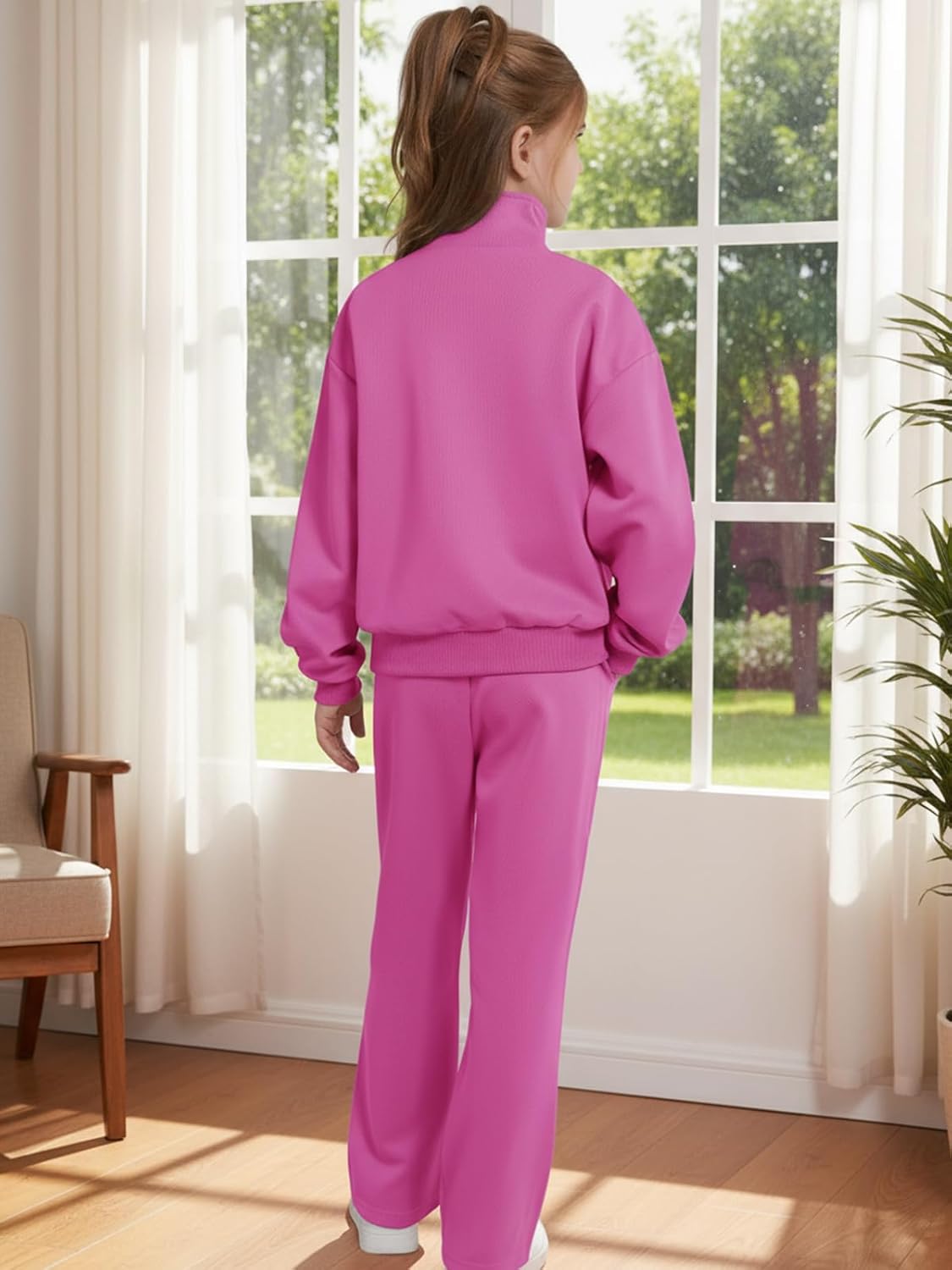 Valcatch Girls 2 Piece Outfit Sweatsuit Set Half Zip Pullover Sweatshirt and Wide Leg Pants Sets Fall Winter Casual Tracksuit - Image 5