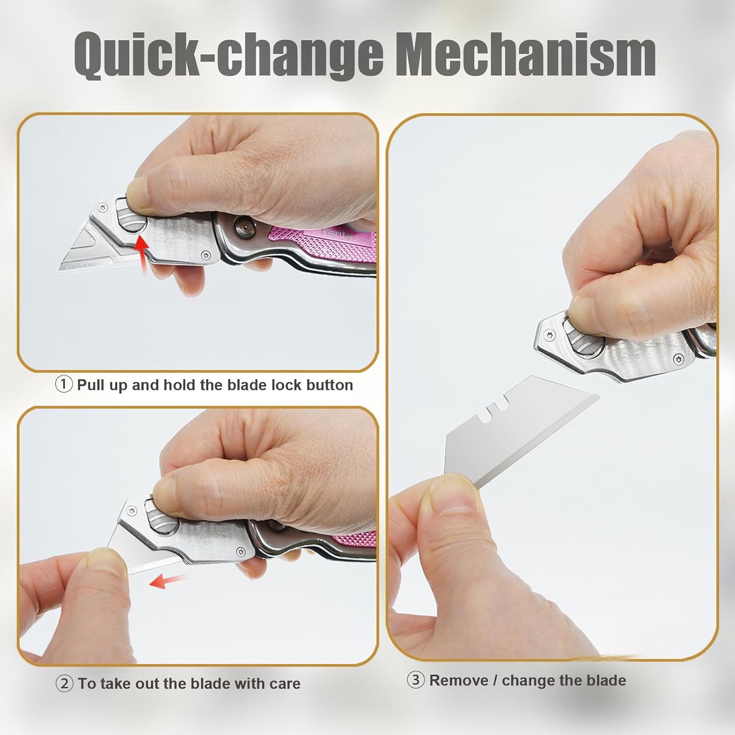 Harita Box Cutter Utility Knife Cutter Knives with Quick Change Blades, Back-lock Mechanism, Portable Belt Clip, Heavy Duty Razor Knife with 5-piece Extra Blades (Pink)