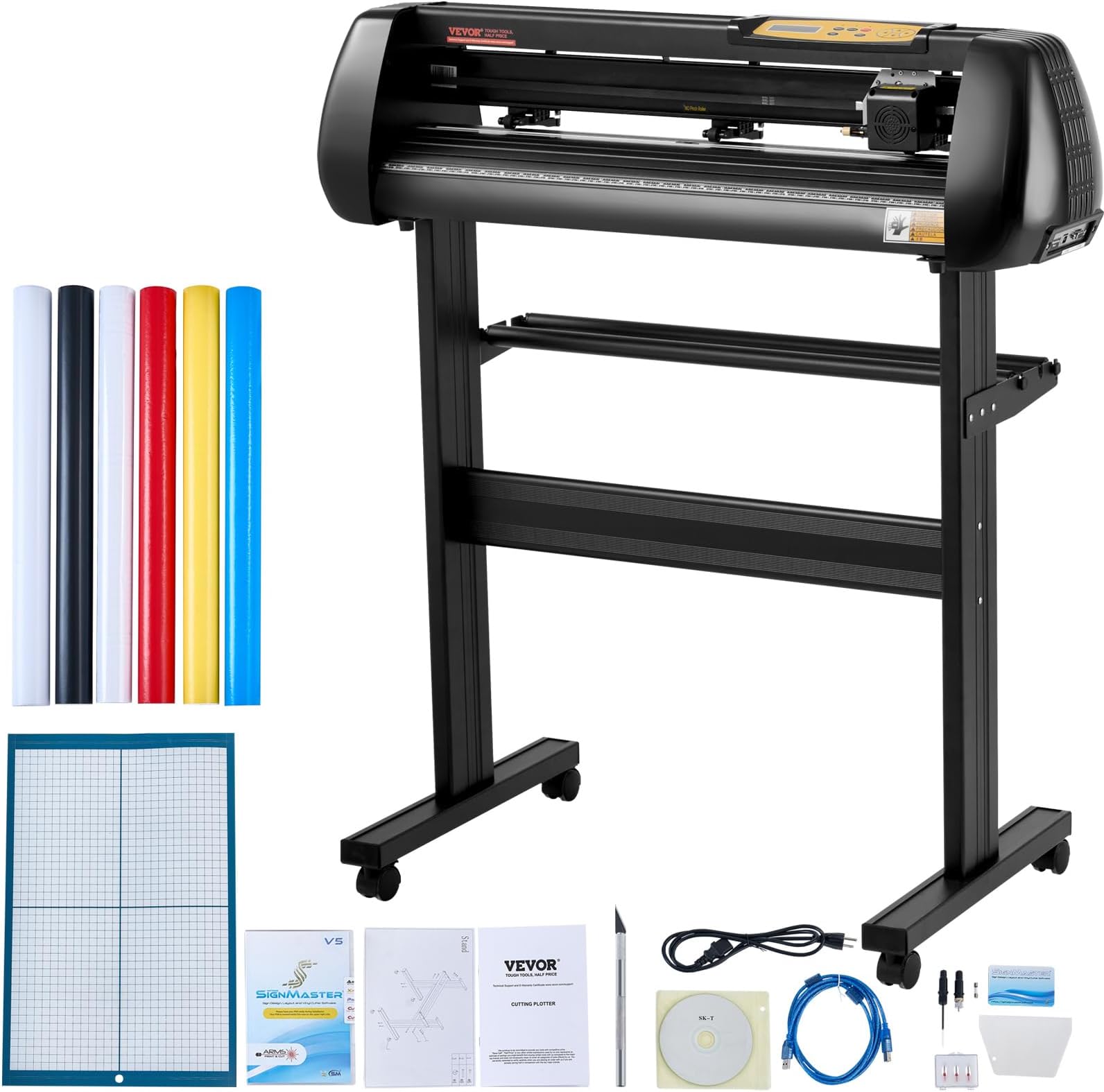 VEVOR Vinyl Cutter Machine, Upgraded 28 Inch Paper Feed Cutting Plotter Bundle, Adjustable Force & Speed Vinyl Printer with Powerful Stepper Motors, Signmaster Software Compatible with Windows System