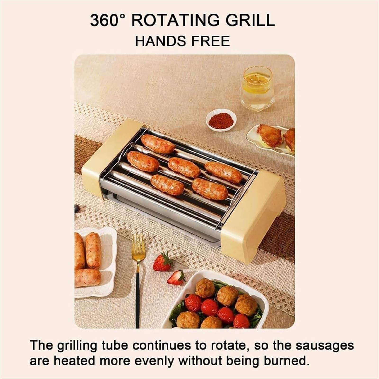Hot Dog Roller Machine - grill do kiełbasy na blat z regulacją temperatury, 3/5 wałków, domowy hot dog rożen