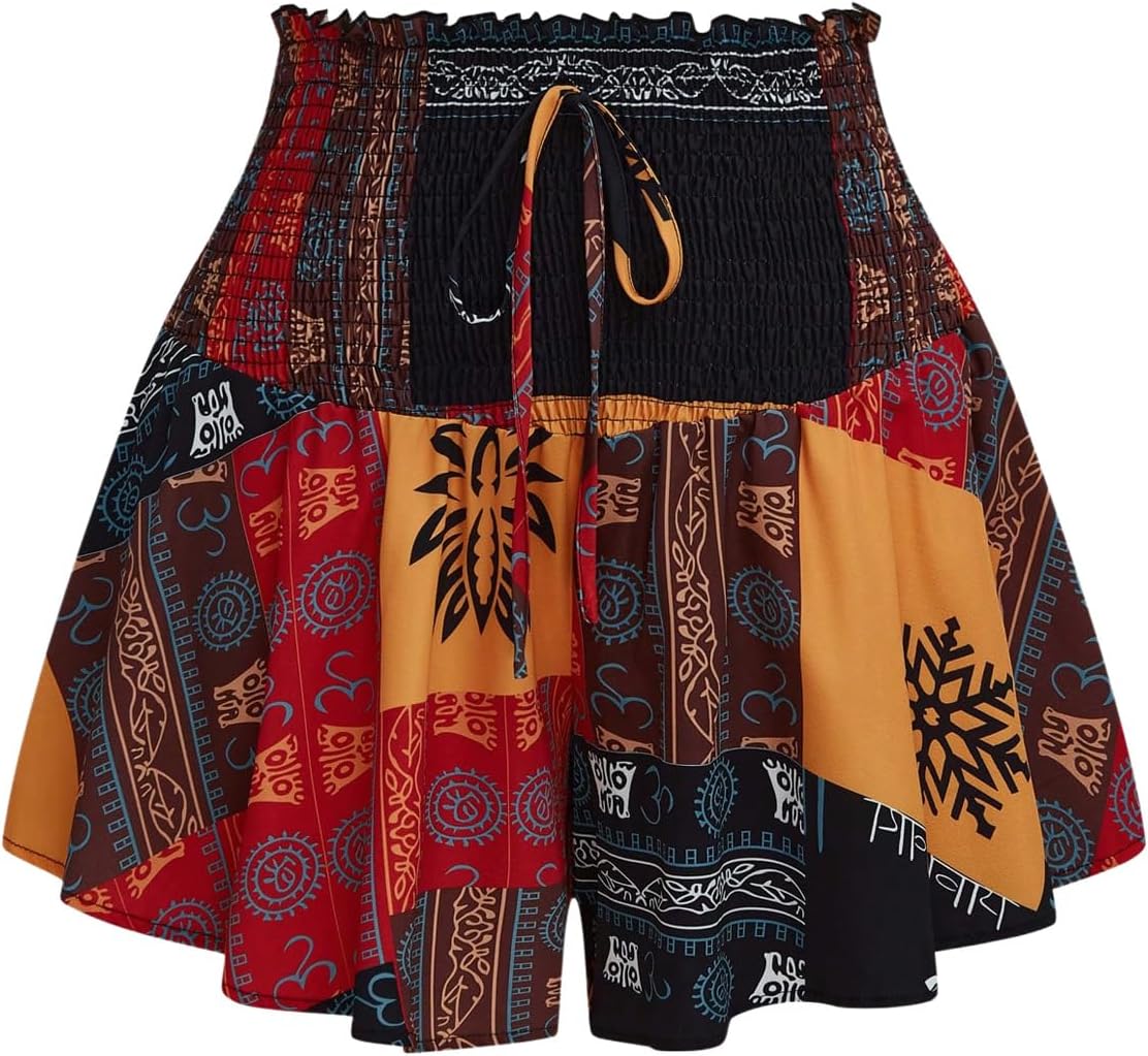 SOLY HUX Women's Plus Size Wide Leg Boho Flowy Shorts Summer High Waisted Shirred Shorts