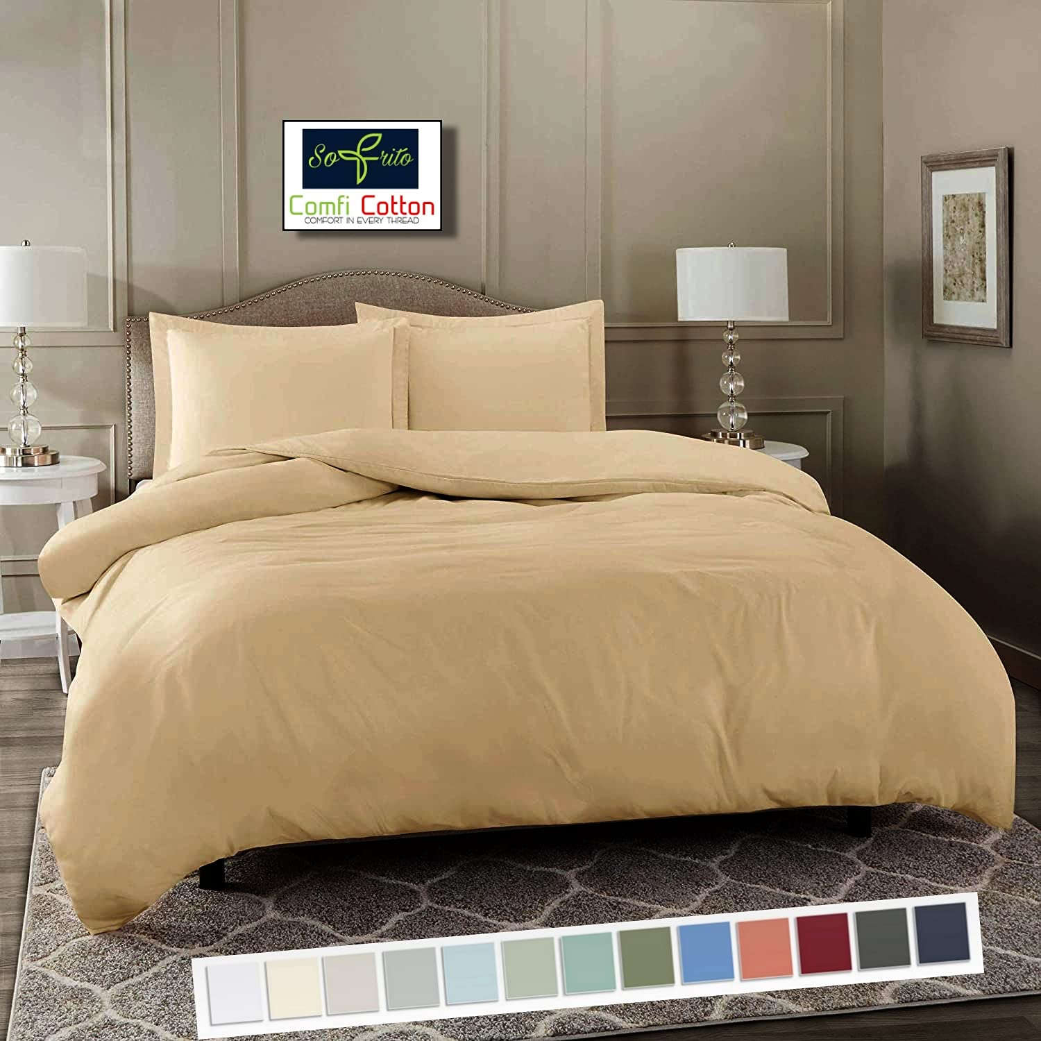 Sofrito Microfiber Ultra Soft Wrinkle-Free Duvet/Comforter/Quilt/Blanket Cover with Solid Zipper Closure & Four Corner Ties - Single Size (61x91 Inches) - 300 TC - Desert Beige