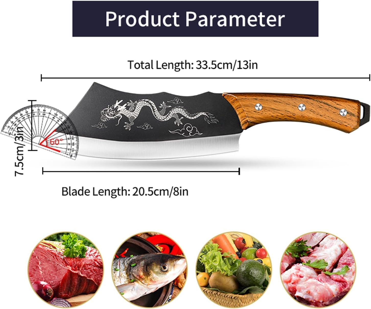 Dragon Cleaver Knife 8" Heavy-Duty Bone Chopper with Gift Box & Leather Sheath – Ultra-Sharp Stainless Steel Chinese Dragon Meat Cleaver for Kitchen, BBQ, Camping & Outdoor Cooking - Image 2