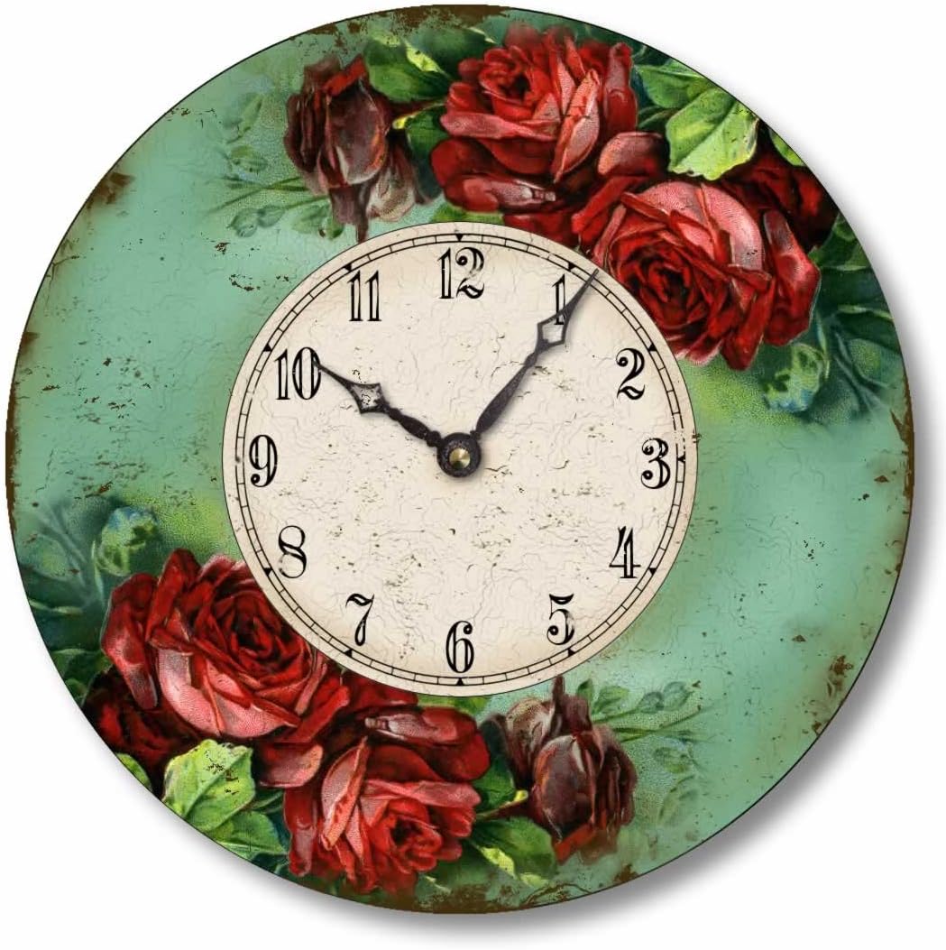 Item C2027 Victorian Style 10.5 Inch Red Roses Clock