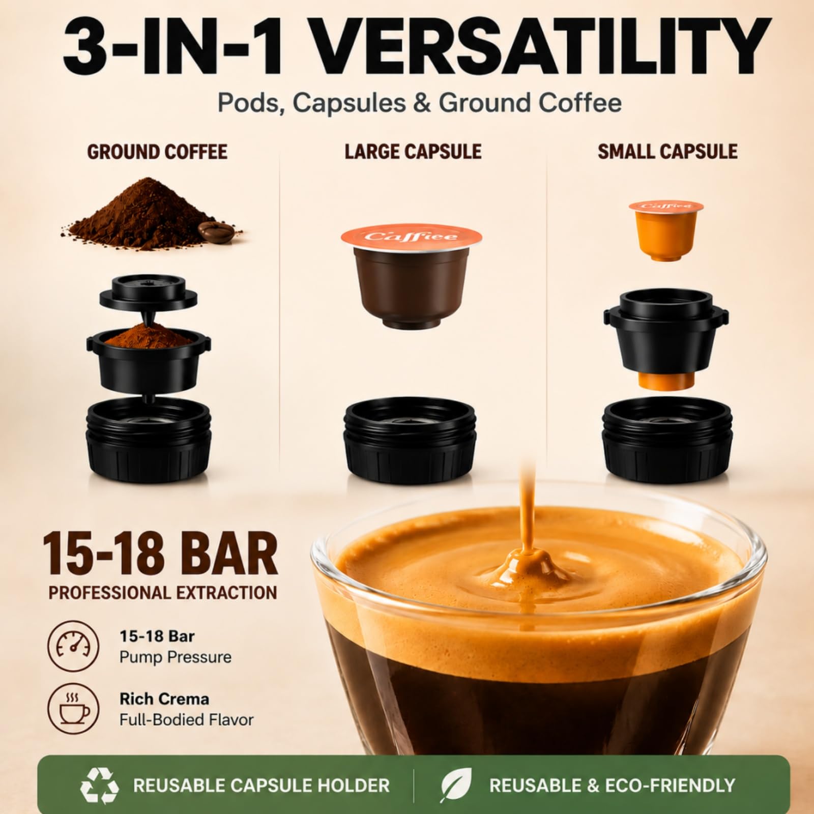 Cafetera portátil con autocalentamiento, 3 en 1, recargable, para coche, camping, viajes, compatible con cápsulas y café en polvo, gris