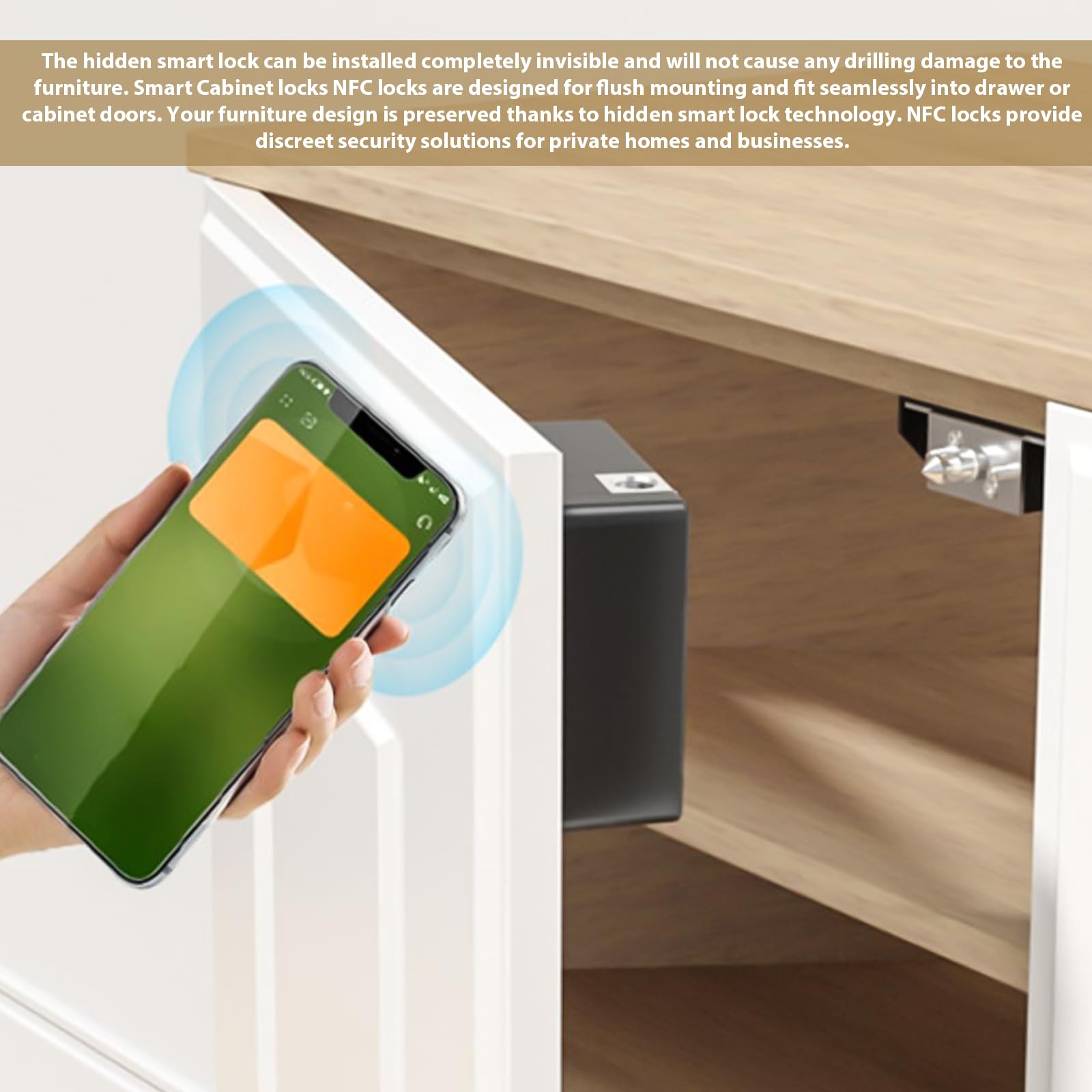 Inteligentny zamek do szafy NFC: ukryty inteligentny zamek z 2 breloczkami do kluczy i 2 kartą RFID, ukryte zamki, bezotworowe zamki do szuflad, szaf, szaf, szafek, fabryk