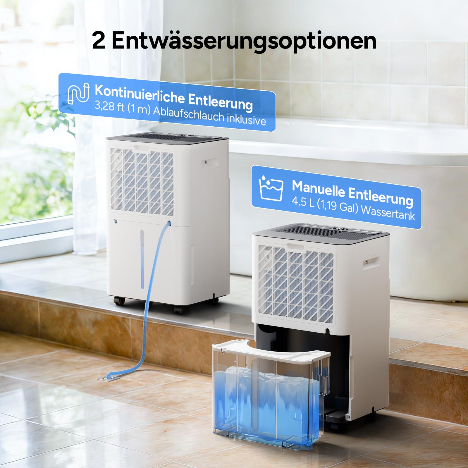 DR.PREPARE Luftentfeuchter Elektrisch 25L, Entfeuchter für Keller Wäschetrocknung, 4.5L Tank, 3 Modi, Schlafmodus, 24H Timer, Raumentfeuchter Elektrisch für 40-45m², Luftentfeuchter mit Ablaufschlauch
