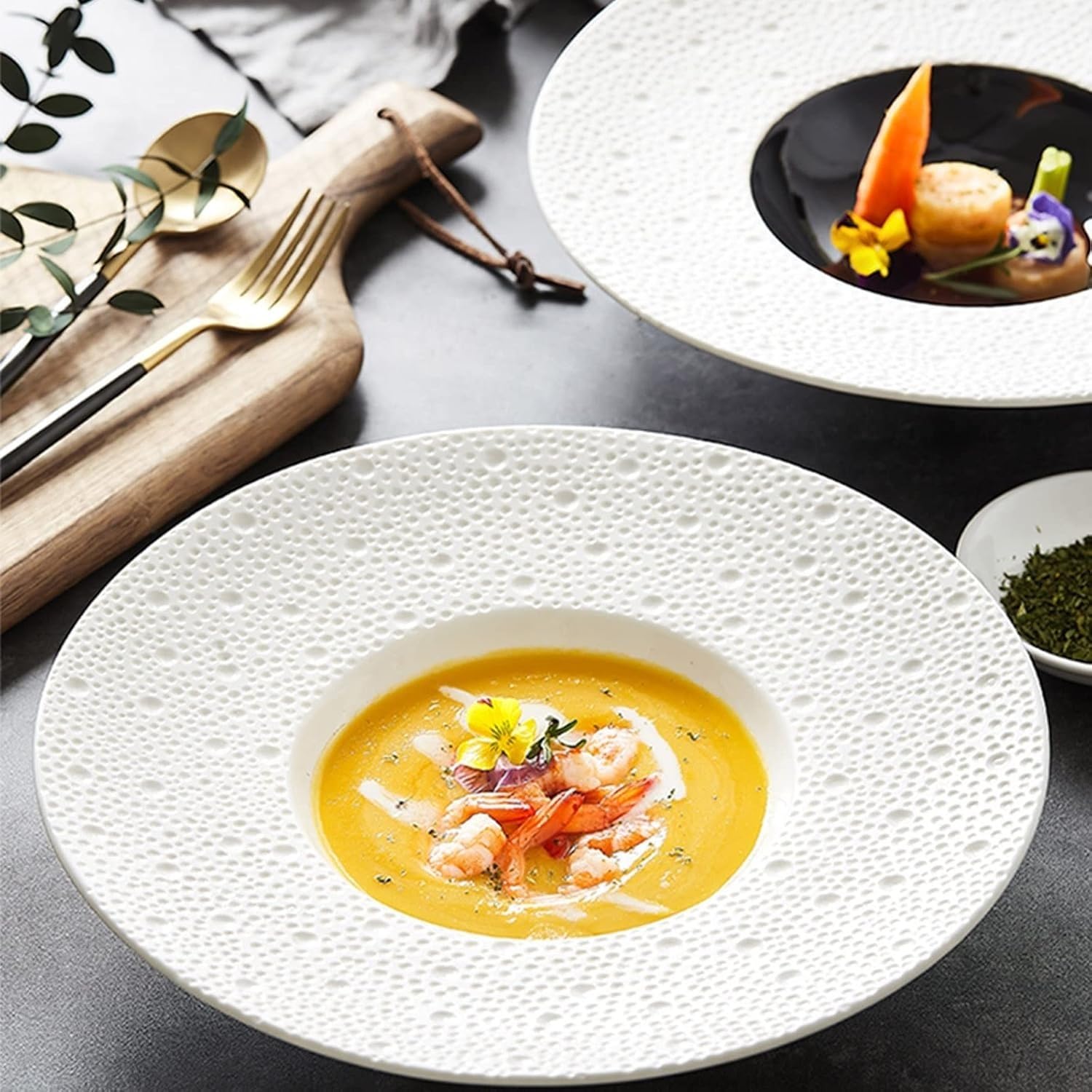 Plato Llano de cerámica, Plato Redondo de 29 cm, Plato Hondo for Sopa, Ensalada, Apto for microondas, Horno y lavavajillas, for Uso en restaurantes y en el hogar, 1 Pieza(White)