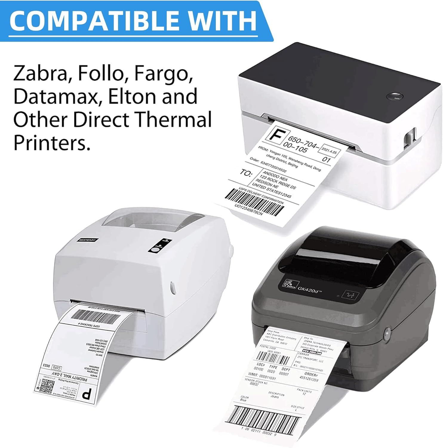 LotFancy 4x6 Thermal Labels, 4 Rolls Shipping Labels (250 Labels/Roll), 1" Core, Perforated White Mailing Postage Label Compatible with Zebra 2844 ZP-450 ZP-500 ZP-505 : Industrial & Scientific
