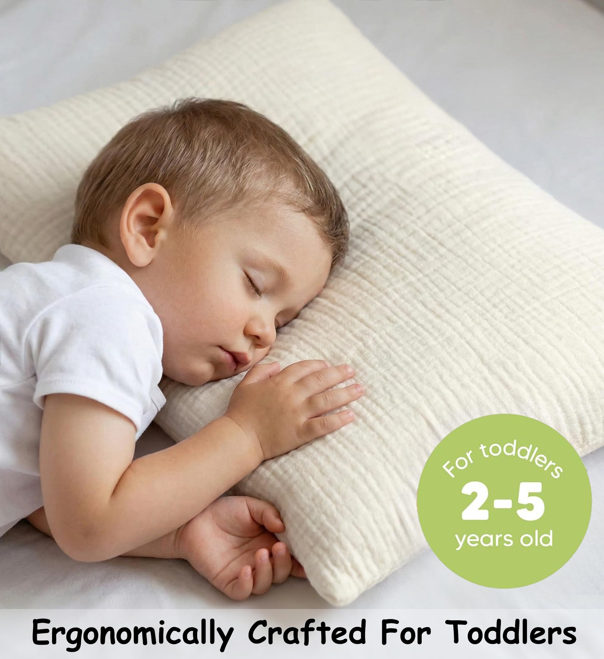 Pro Goleem Almohada para niños pequeños con Funda de Almohada de Muselina de algodón, 13 x 18 Pulgadas, Almohadas Suaves para niños pequeños, Almohada Lavable a máquina, Cuna, Cama, Cuna
