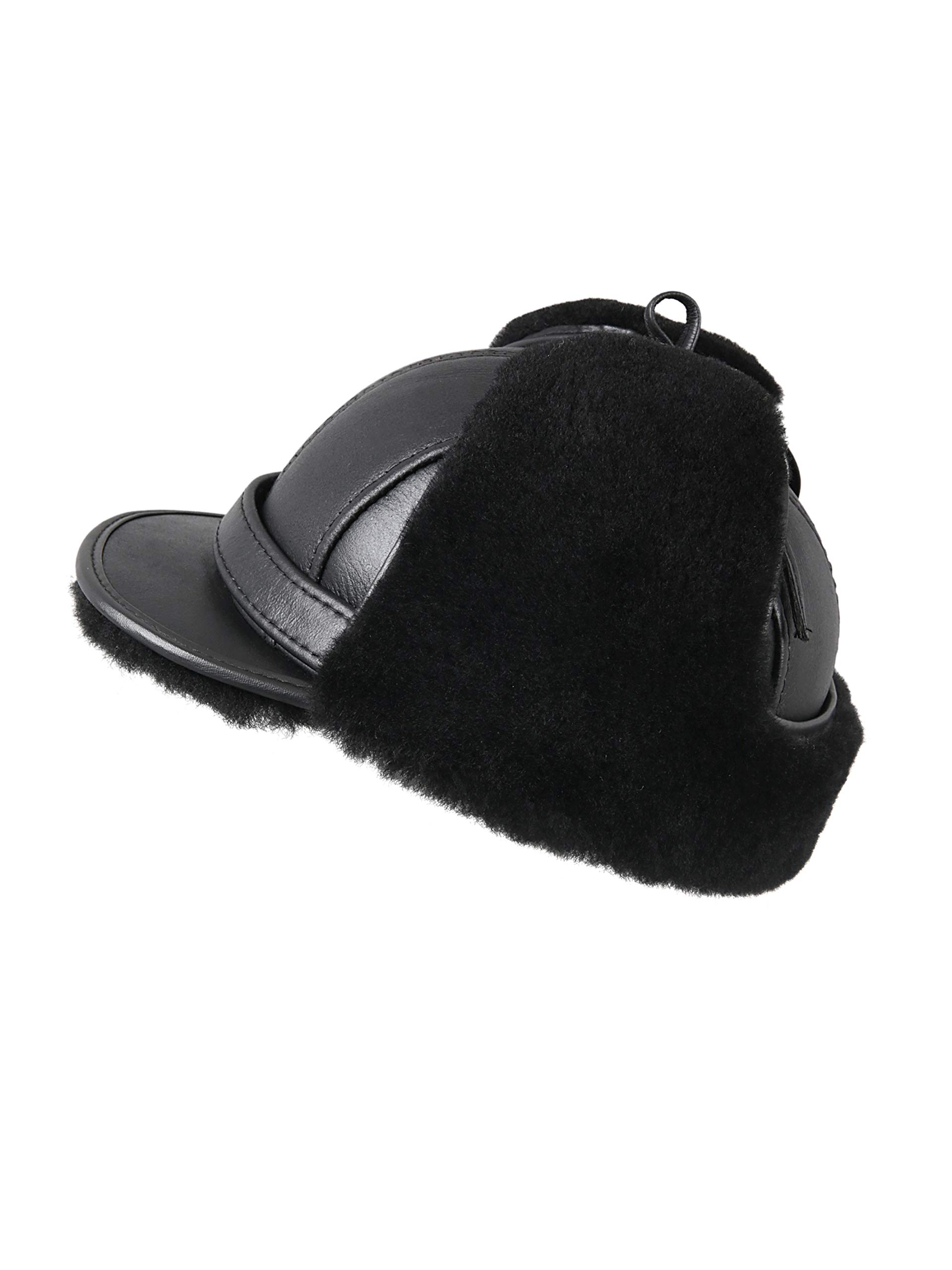 Zavelio Men's Shearling Sheepskin Visor Hat X-Large Solid Black