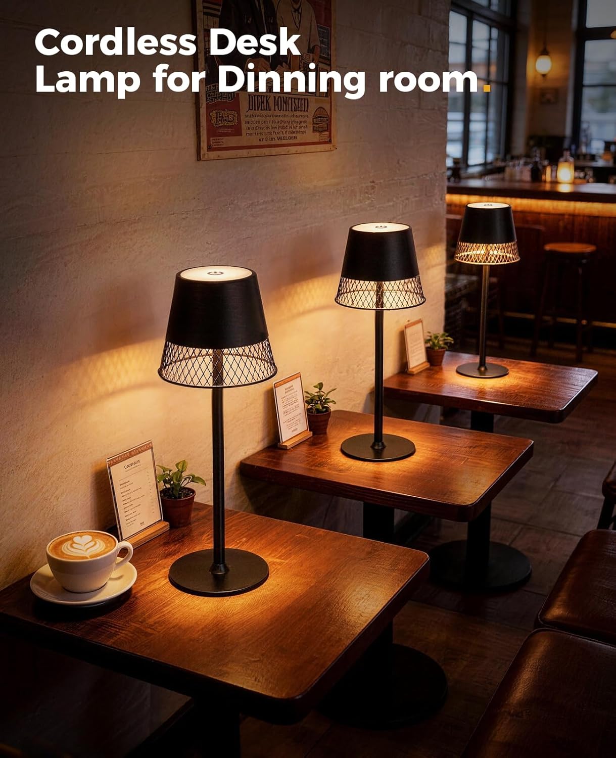 Cordless Lamp, 6000mAh Rechargeable Desk Lamp, Portable & Touch Control Desk Lights, RGB Stepless Dimming Table Light with Memory Function, for Bedroom/Restaurant/Outdoor (Black)