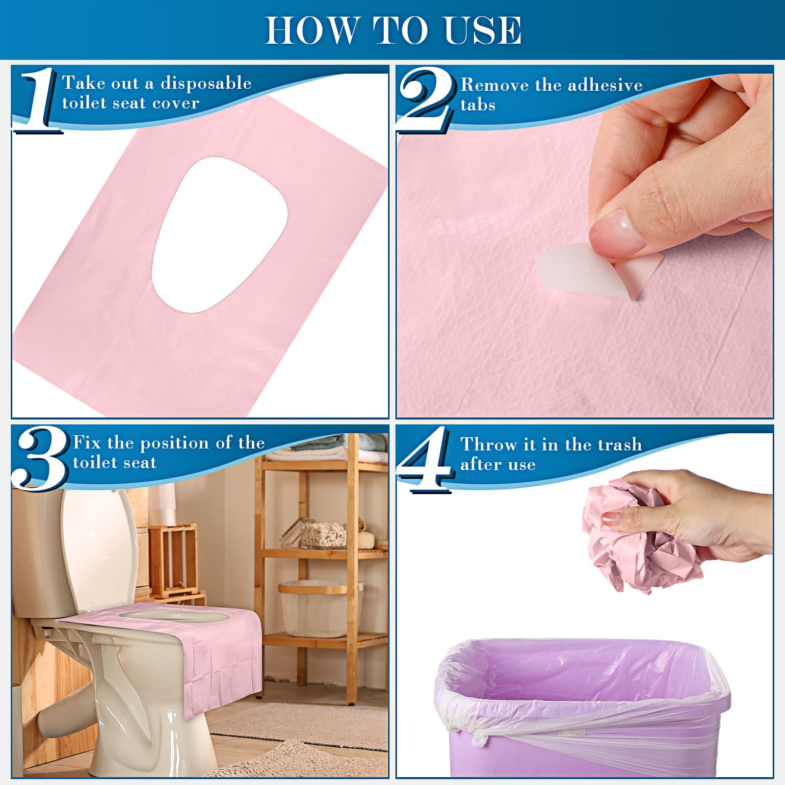 Qilery 60 fundas desechables impermeables de 15.8 x 23.6 pulgadas, fundas desechables extragrandes para asiento de inodoro envueltas individualmente, fundas de inodoro de viaje para adultos y niños