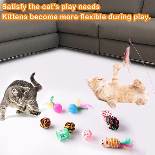 Miniatura 5 de Wettarn Juego de 22 juguetes para gatos, con 2 túneles plegables para gatos de interior y 20 juguetes para gatitos, tubos y túneles, bolas