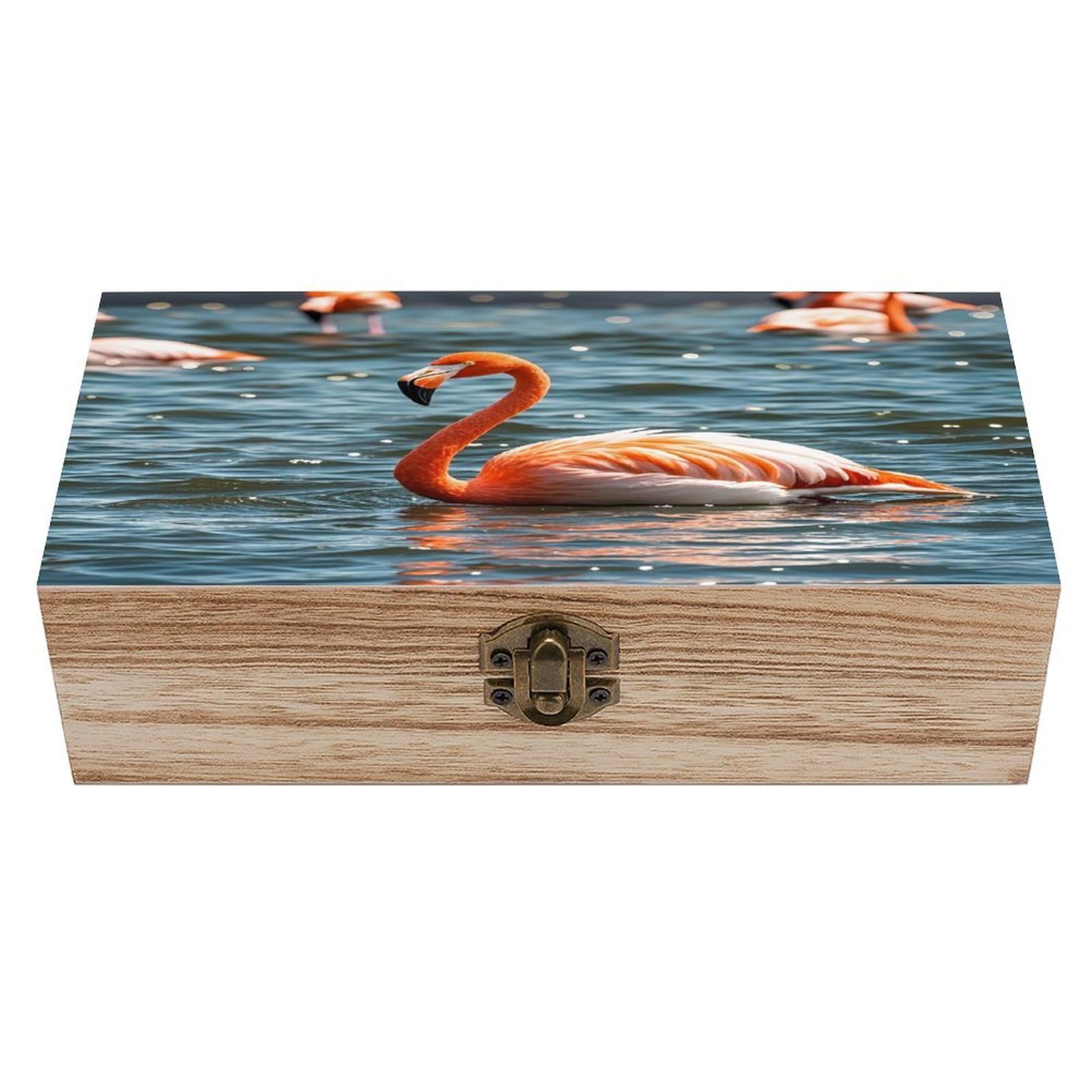 LZQPOEAS Flamingo Wooden Box Storage Space to Organize Jewelry in A Beautiful Small Storage Box Decorative Card Boxes Memory Treasure Boxes for Crafts And Photo Storage