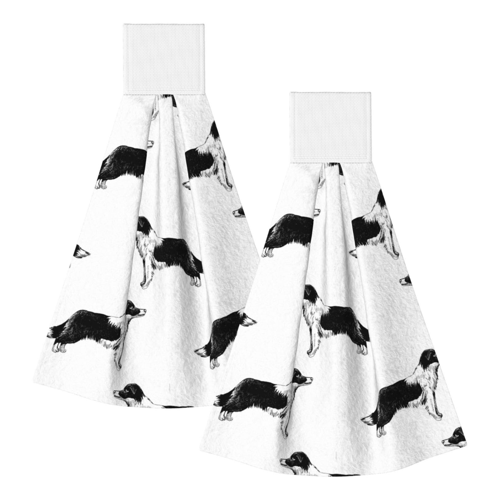 DOPKLNA Border Collies, 2 Pcs Hanging Coral Fiber Hand Towels for Bathroom, Absorbent Kitchen Towels