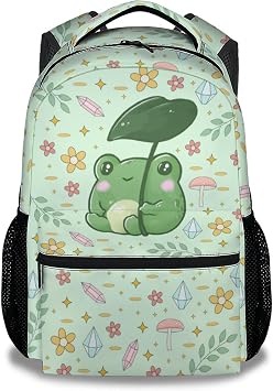 Mercuryelf Frog Backpack for Girls Boys, 16 Inch Green Backpacks for School Travel, Cute Lightweight Bookbag for Kids