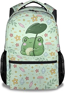 Mercuryelf Frog Backpack for Girls Boys, 16 Inch Green Backpacks for School Travel, Cute Lightweight Bookbag for Kids