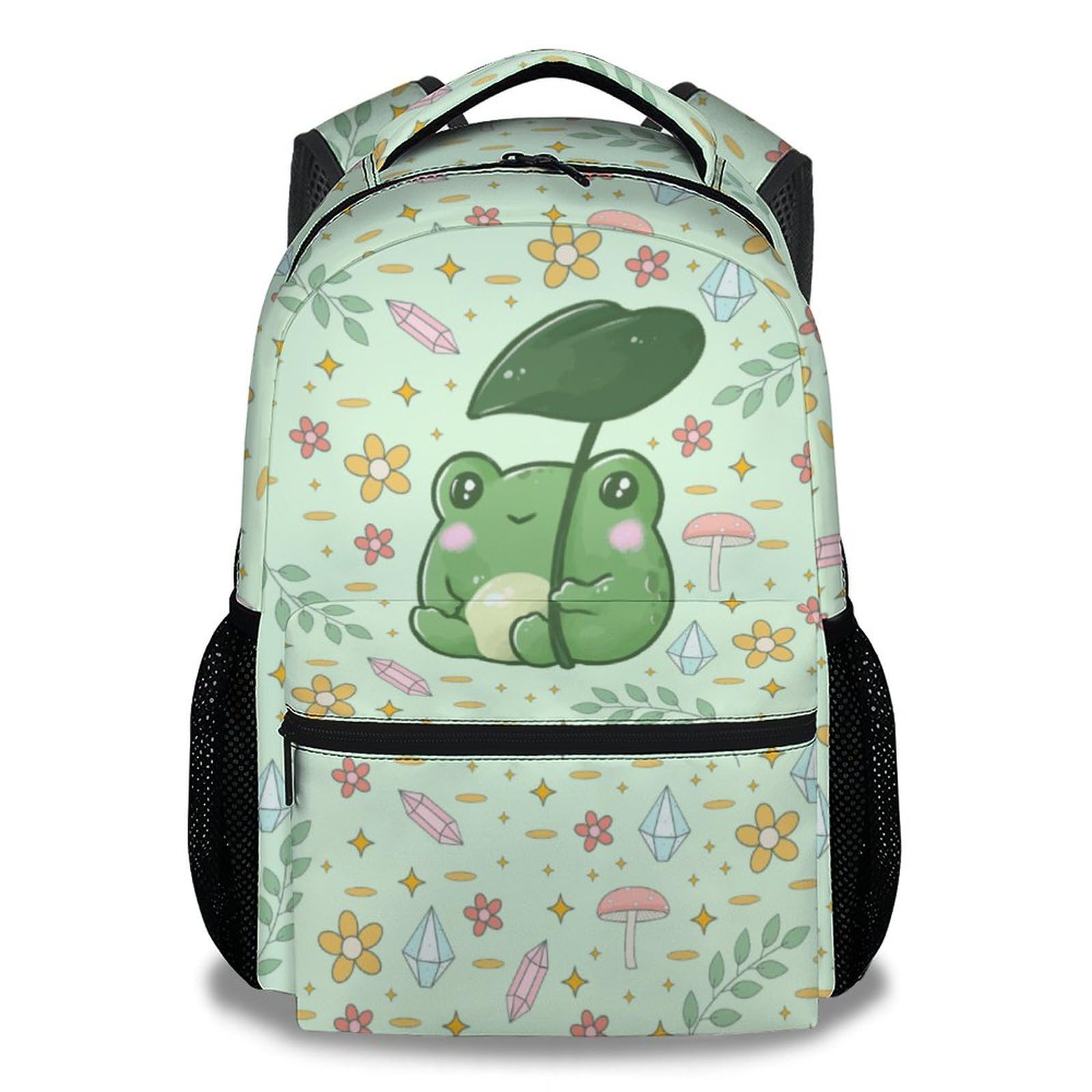 Mercuryelf Frog Backpack for Girls Boys, 16 Inch Green Backpacks for School Travel, Cute Lightweight Bookbag for Kids