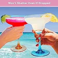 Vista 5 de Lily's Home Vasos de margarita irrompibles con tallos de colores, juego de 4, vasos de plástico reutilizables de 10 onzas, vasos de fiesta