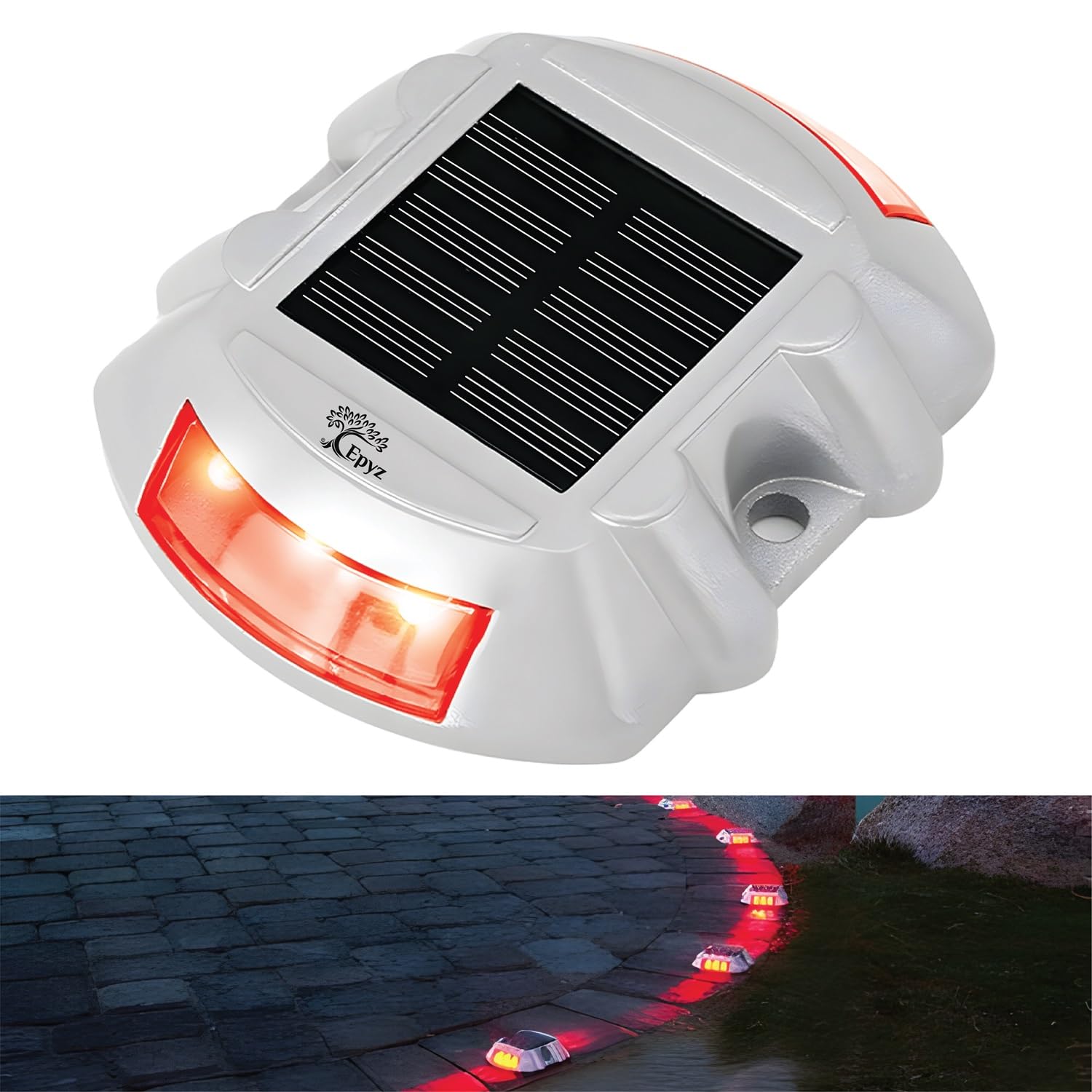 Epyz Solar Road Stud Light Outdoor Waterproof 6 LED Deck Lights for Driveway, Dock, Markers, Step, Staircase, Ground, Sidewalk, [ Aluminium Alloy] [ Pack of 1, Red Flashing ]