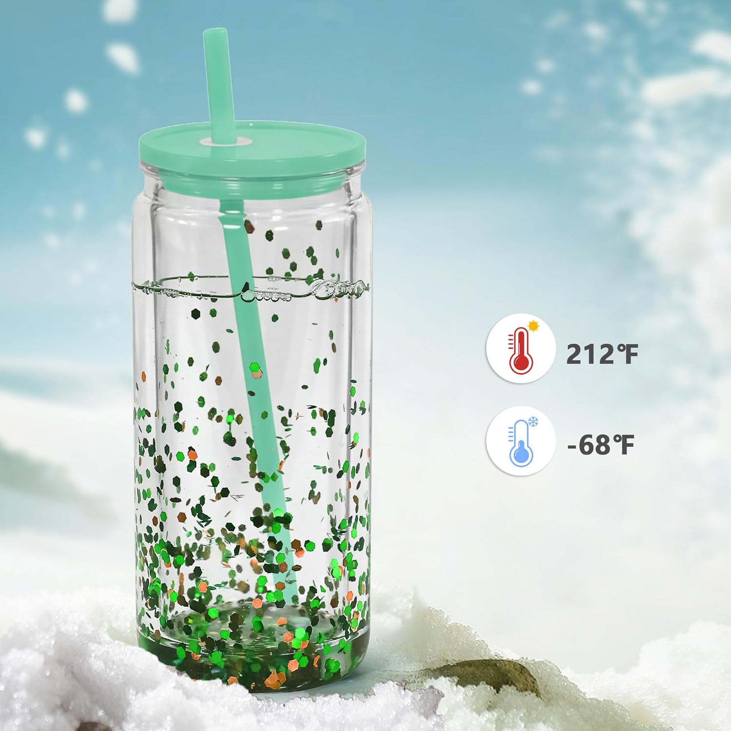 20oz Plastic Snow Globe Tumblers, 6 Pack Acrylic Double Wall Tumbler with Lids and Straws, Acrylic Snowglobe Cups with Pre Drilled Hole for Snow Globe Glitter DIY - Image 5