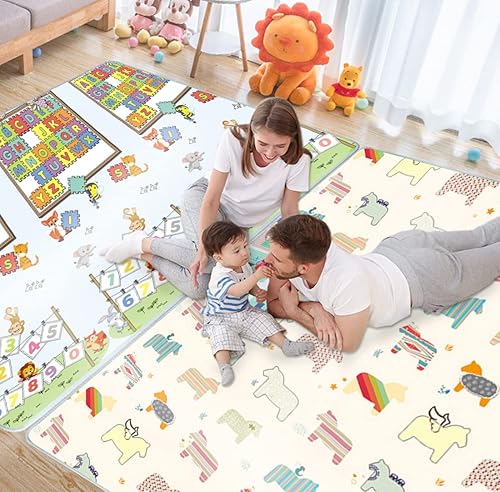 HONLONE Tapete de juego para bebé, reversible, plegable, de espuma, para bebé, sin BPA, para el suelo, tapete de juego para bebés con bolsa de viaje