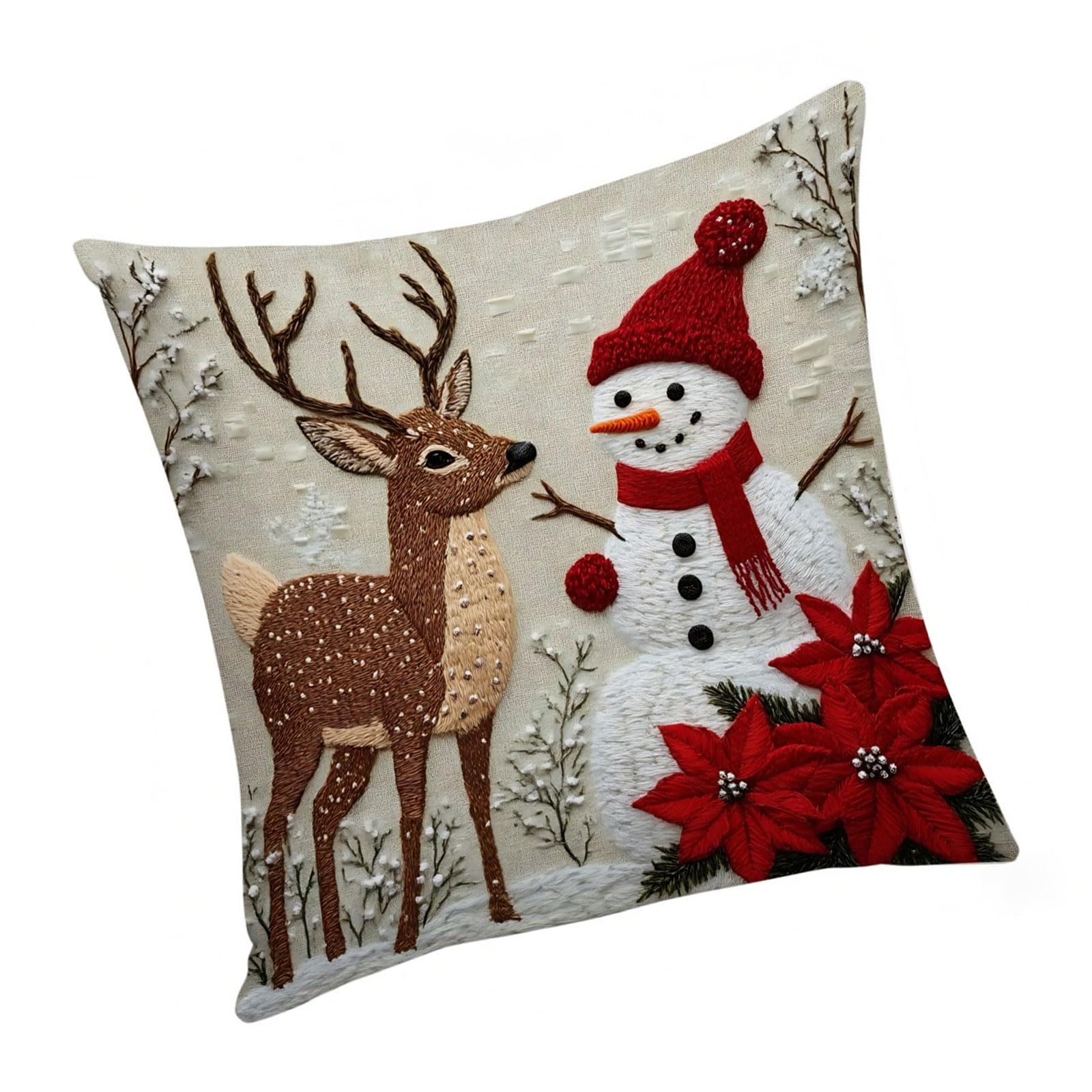 Holiday Pillow Case with Festives Deer Rabbits Santa Pattern Christmas Cushion Cover for Seasonal Sofa Bed Decoration Festives Christmas Deer Santa Rabbits Printed Linen Pillow Case Decorative Square
