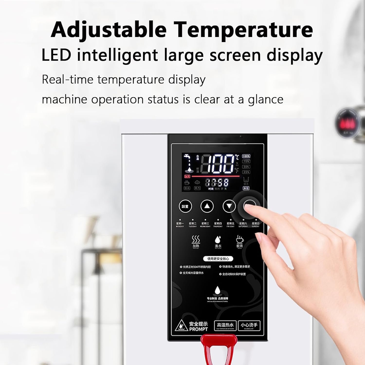 3000W Commercial Hot Water Dispenser Countertop, Energy-Saving Stainless Steel Water Boiler, 104°F-212°F for Boba Tea Office Restaurant Hotel,Silver