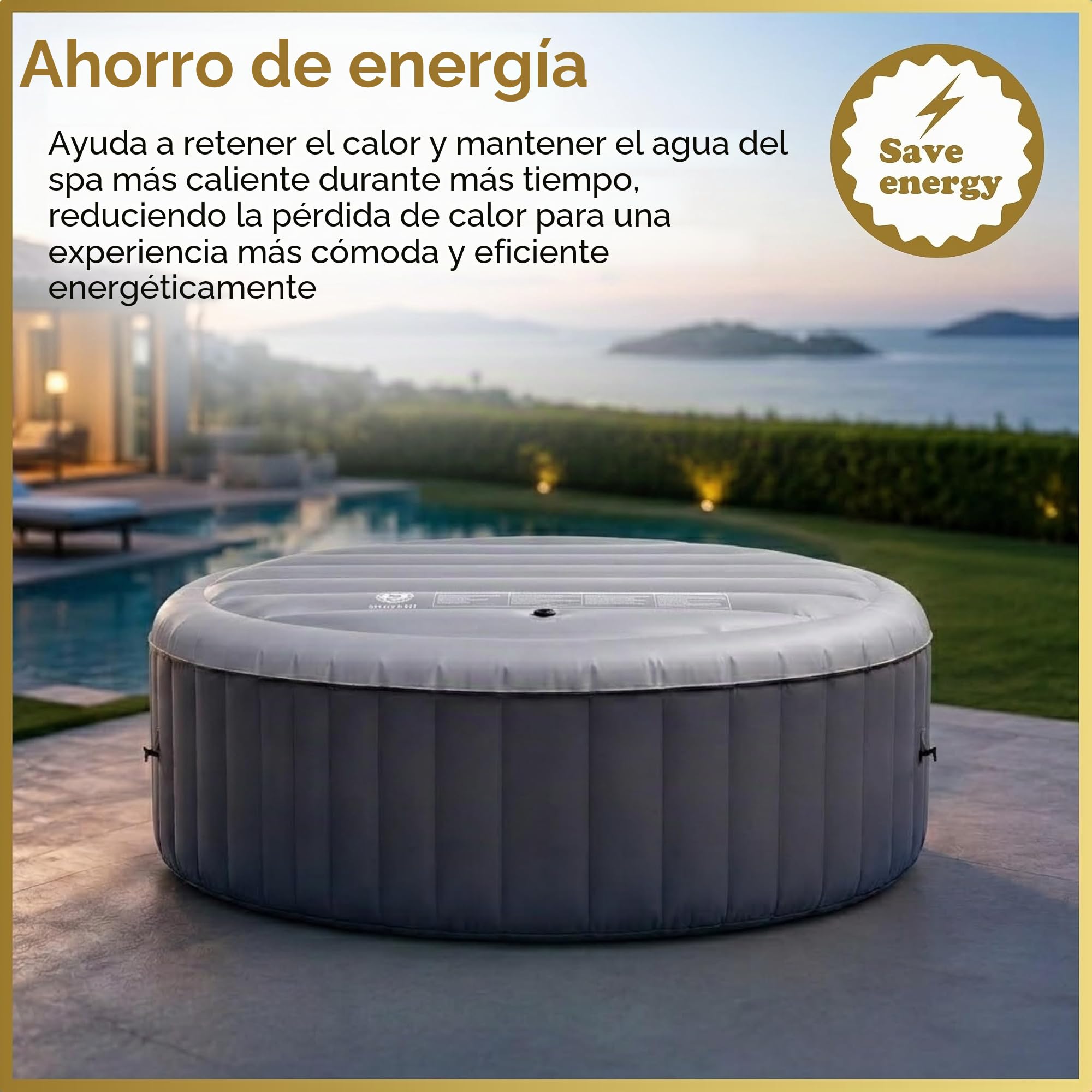 Cubierta Inflable de Ahorro de energía, Tapa Protectora de Lluvia, Aislamiento térmico, vejiga Redonda, se Adapta a Todos los jacuzzis Redondos de hasta 140 cm, Color Gris