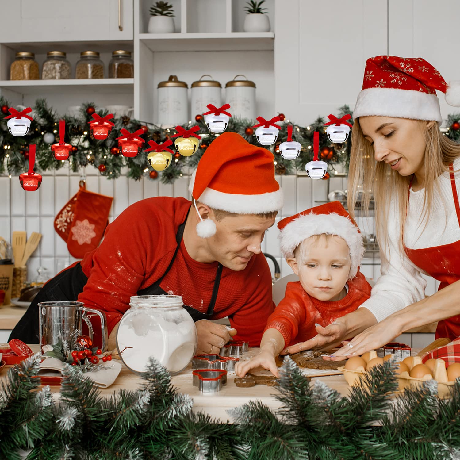 32 pezzi 3,6 pollici Believe Bells, campanelle per albero di Natale, campane Polar Express per fai da te, vacanze, artigianato, casa, decorazioni per matrimoni (oro+argento)