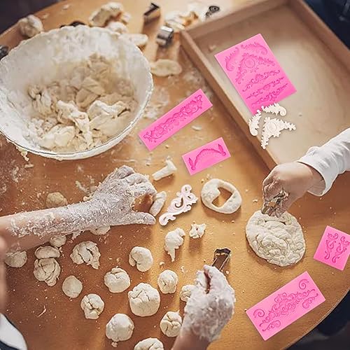 Miniatura 6 de itechpanda 5 moldes de silicona de estilo barroco para fondant de encaje de filigrana, molde de flores de alivio vintage para hornear, manualidades,