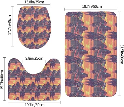 Miniatura 2 de Cyber Retro Western Cowboy Print Bathroom Rugs Sets 3 Piece, Absorbent Bathroom Mat Rugs Non SlipToilet Rugs U Shaped WashableToilet Seat Lid Cover