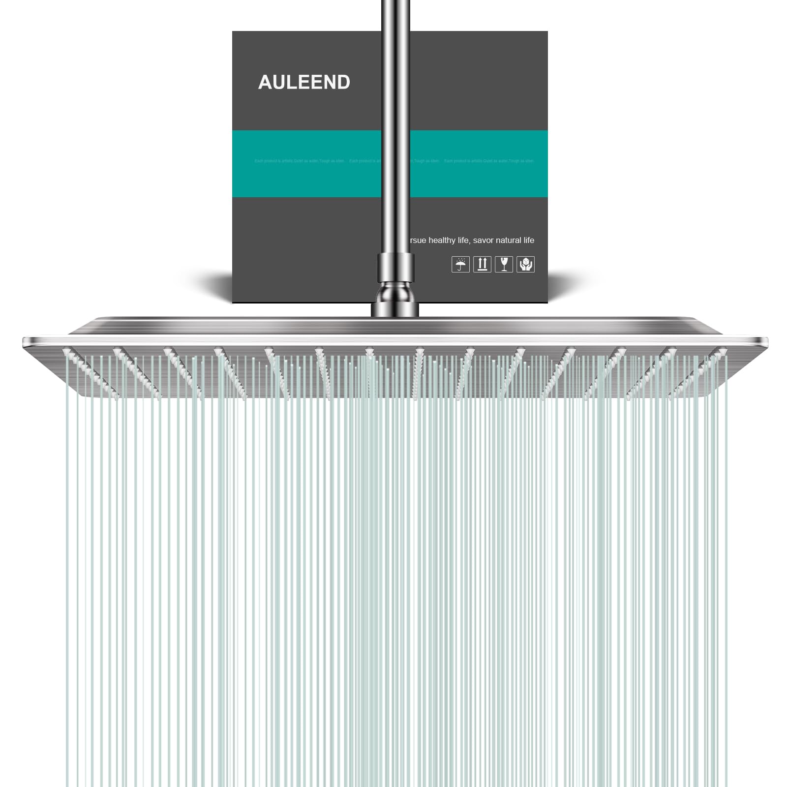 Auleend Brushed Nickel Square Rain Shower Head, High Flow Stainless Steel,Work With Any Decorative Style，All Metal Rainfall Shower Head (, 16)