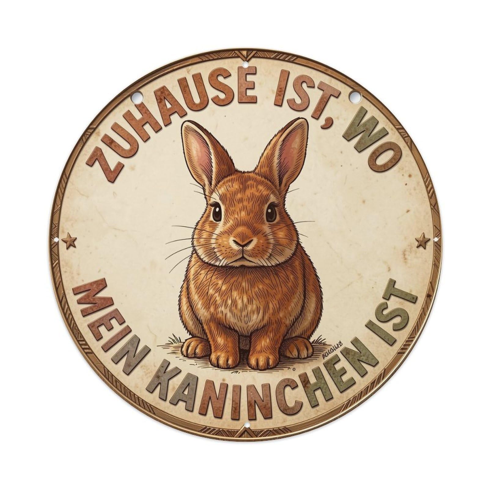 Rabbit Home Sign Pattern Print Round Metal Tin Sign Vintage Wall Decor, Bar Garage Cafe Kitchen Home Wall Art Poster 8x8inches