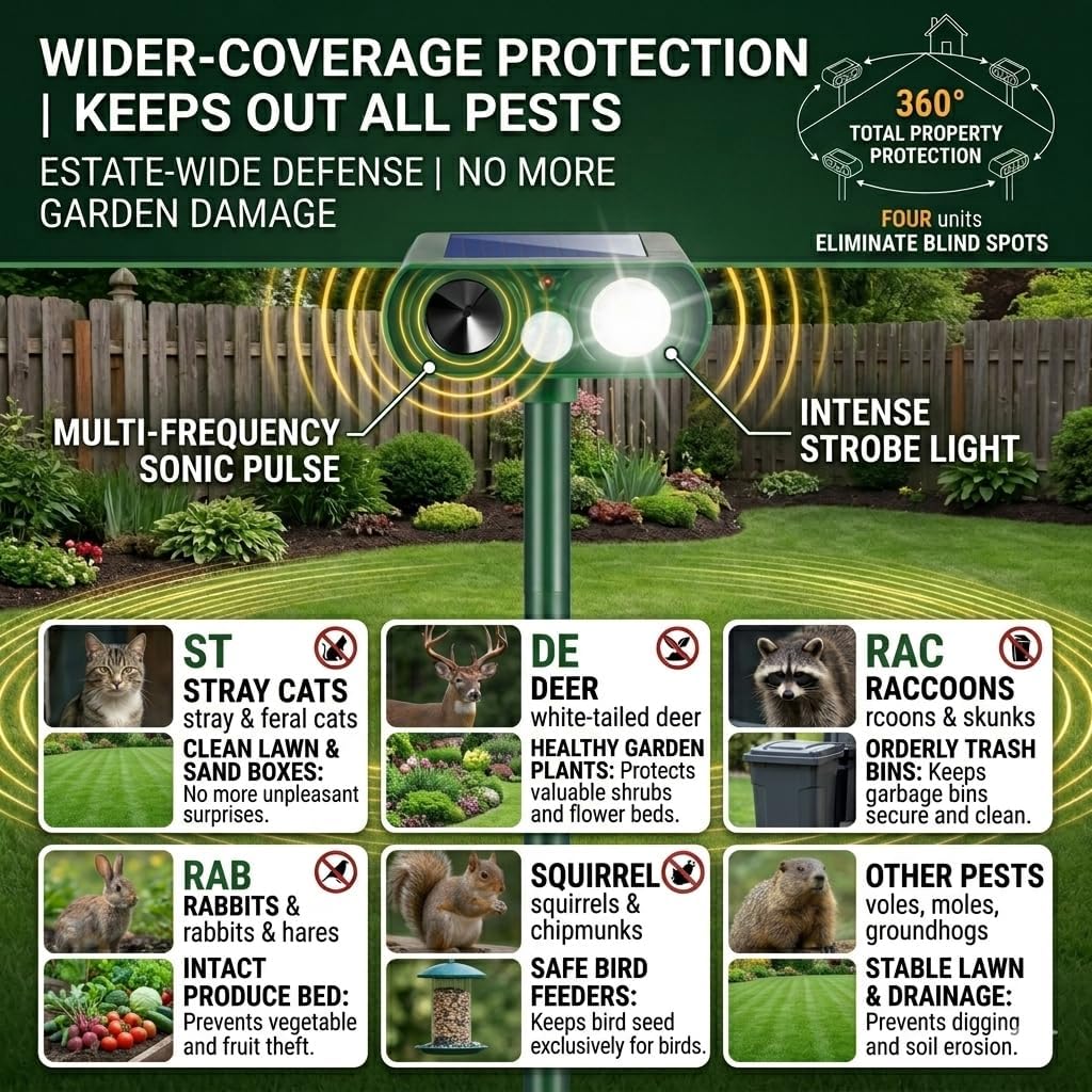 2 Pack Sonic Fortress Pro Deer Repellent Ultrasonic Cat Deterrent Racoon Repellent Outdoor Solar Animal Repeller with Motion Sensor for Skunk Rabbit Dog Squirrel Fortress Pro for Yard Garden Lawn