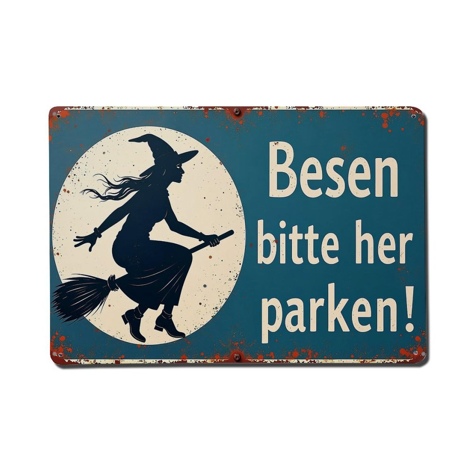 Witch Flying On Broom Moon Background Retro Metal Tin Sign, Vintage Decor Art Poster for Bar, Home, Man Cave, Kitchen, Laundry Room Gift 8x12Inch