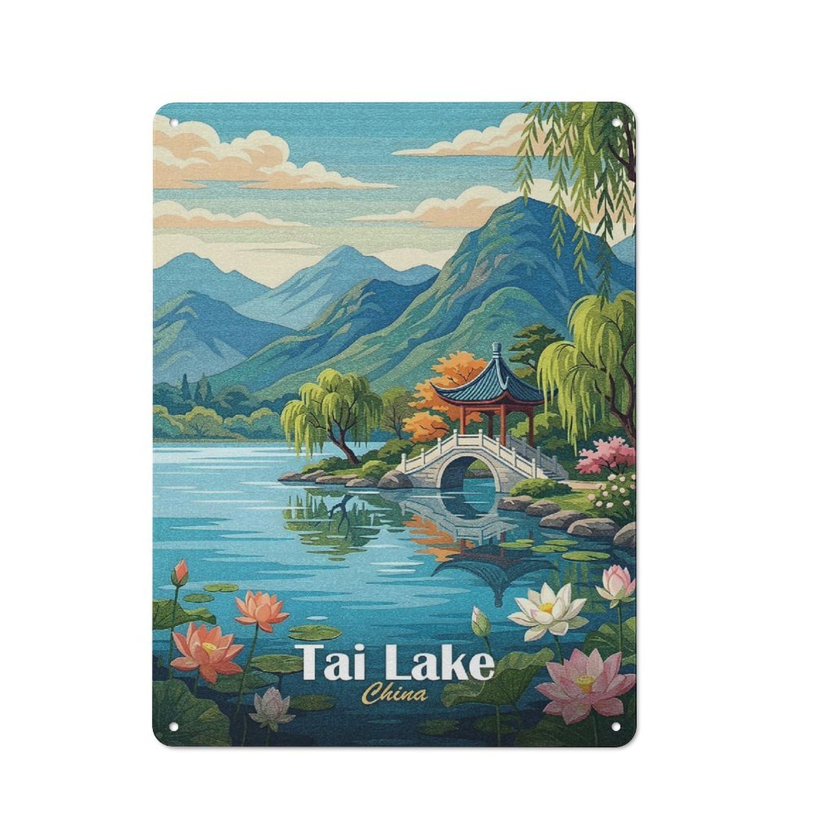 Junmoney Style-7 Creative Tai Lake, China Landscape Art Tin Sign 40X30cm, Study Room Decor For Workspace, Cafe, Shop Or Desk Area