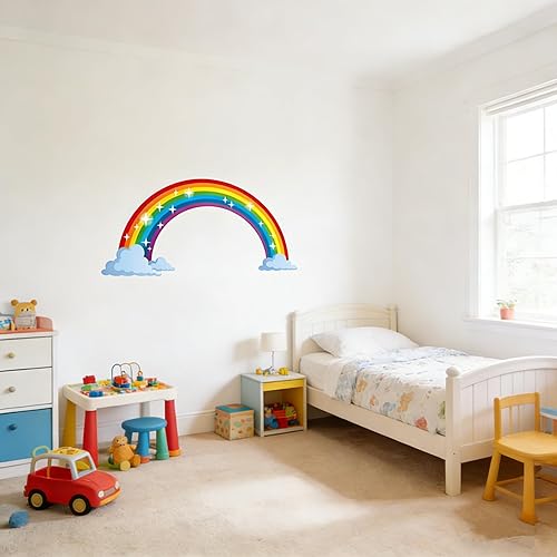 Miniatura 4 de Calcomanías de pared de arco iris con nubes, calcomanías de pared extraíbles para niños, guardería, dormitorio, sala de estar, decoración de pared,