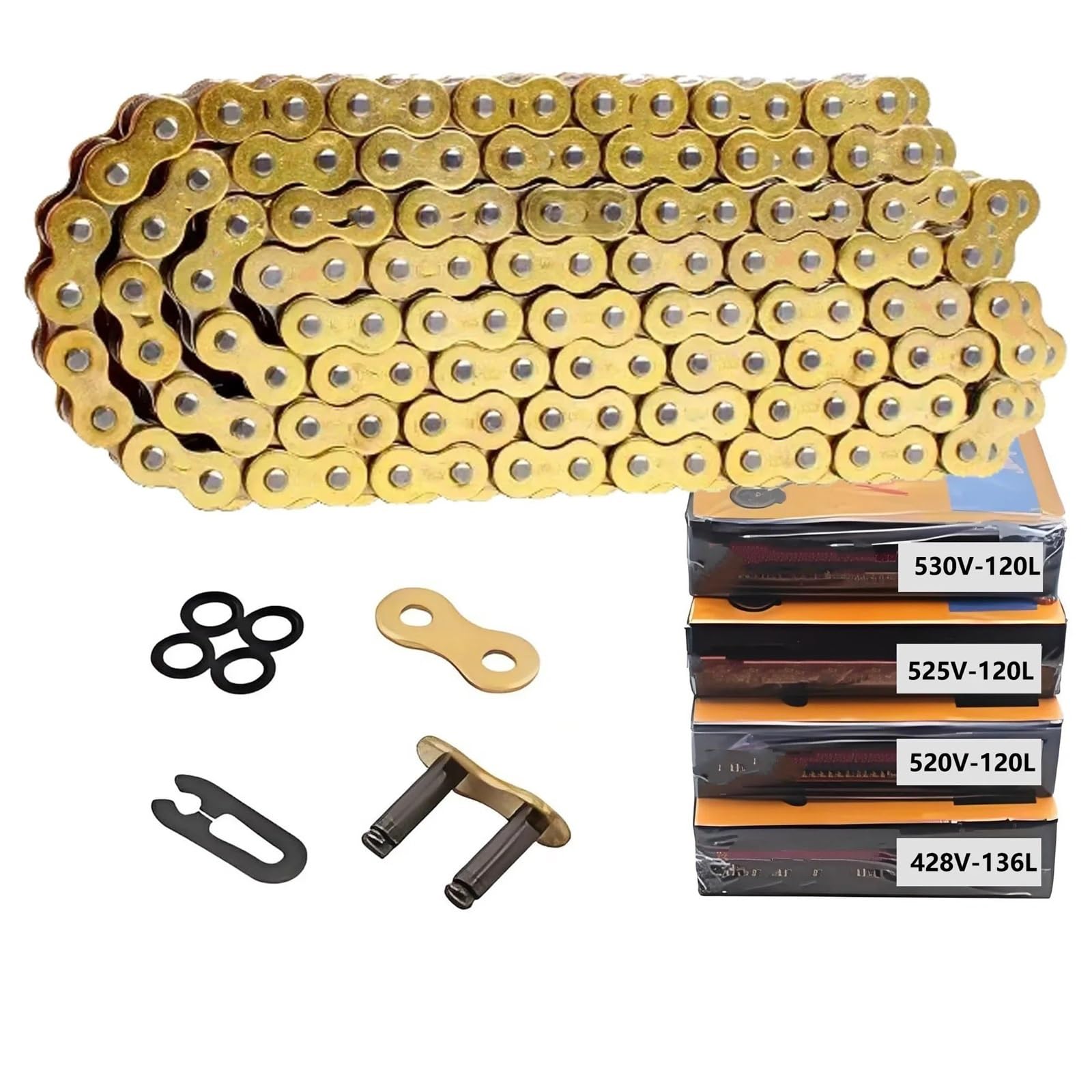 Catena di trasmissione Guarnizione per catena moto, anello di tenuta per catena 520, 525, 530, 428 catene da 120 a 136 maglie, adatta per Yamaha, adatta per Kawasaki,(428 Chain 136 Links)